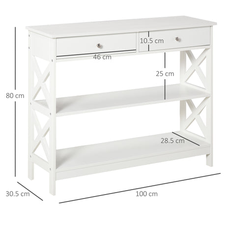 Wooden Console Table 100cm Wide With 2 Drawers And 2 Shelves - Velmora