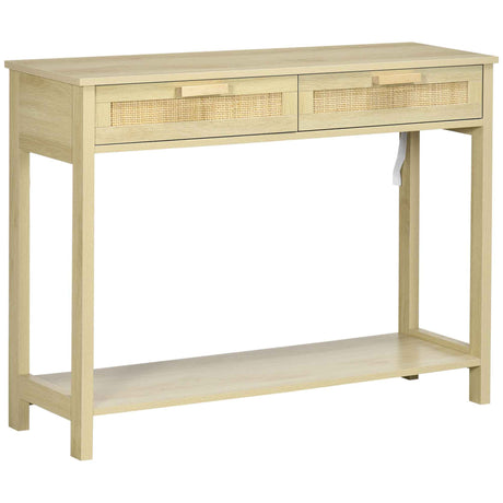 Wooden Console Table 100cm Wide With 2 Drawers And Storage Shelf - Velmora