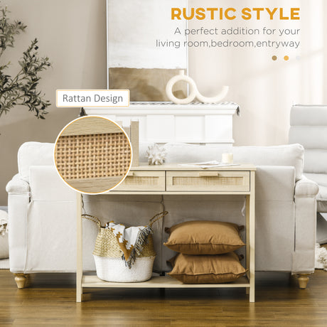 Wooden Console Table 100cm Wide With 2 Drawers And Storage Shelf - Velmora