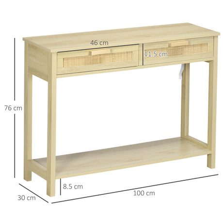 Wooden Console Table 100cm Wide With 2 Drawers And Storage Shelf - Velmora