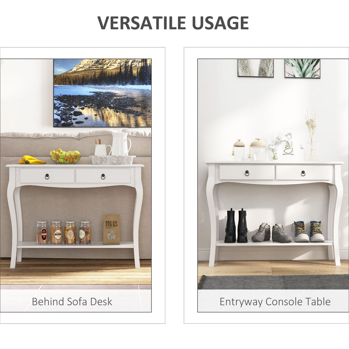 Wooden Console Table 100cm Wide With 2 Drawers - Velmora