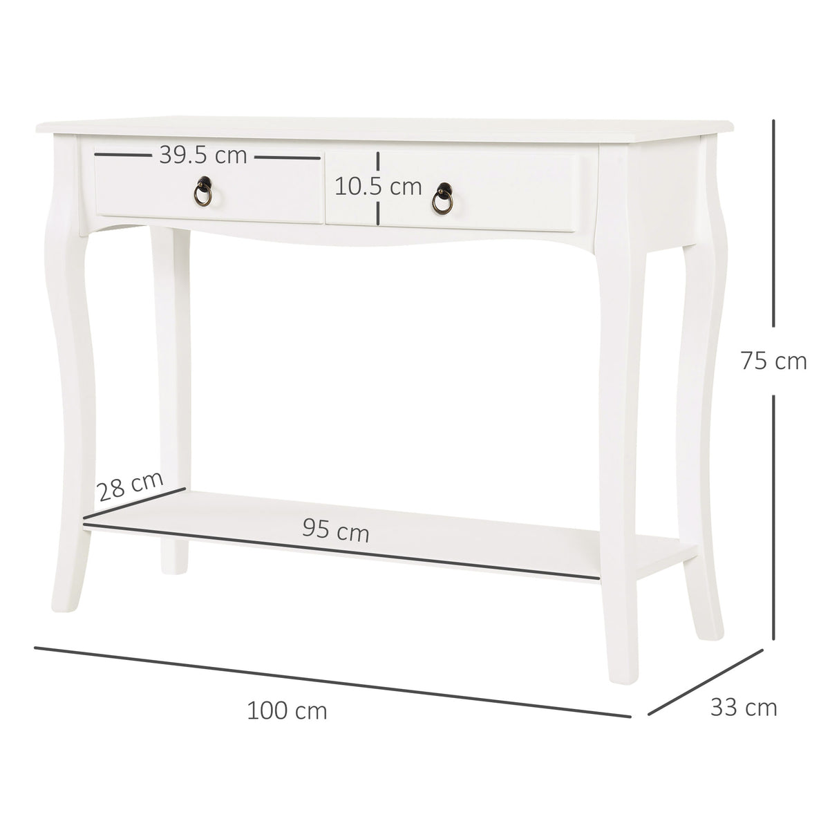 Wooden Console Table 100cm Wide With 2 Drawers - Velmora