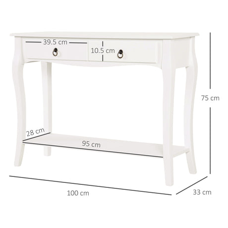 Wooden Console Table 100cm Wide With 2 Drawers - Velmora