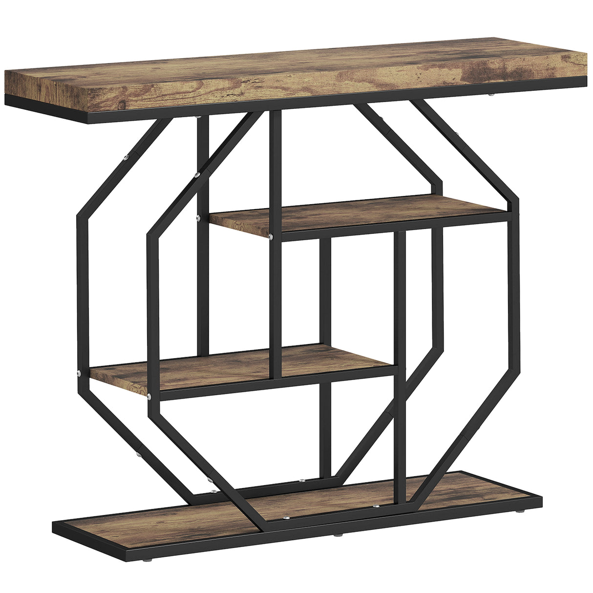 Wooden Console Table 100cm Wide With Black Steel Frame - Velmora