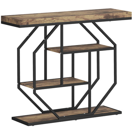 Wooden Console Table 100cm Wide With Black Steel Frame - Velmora