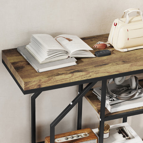 Wooden Console Table 100cm Wide With Black Steel Frame - Velmora