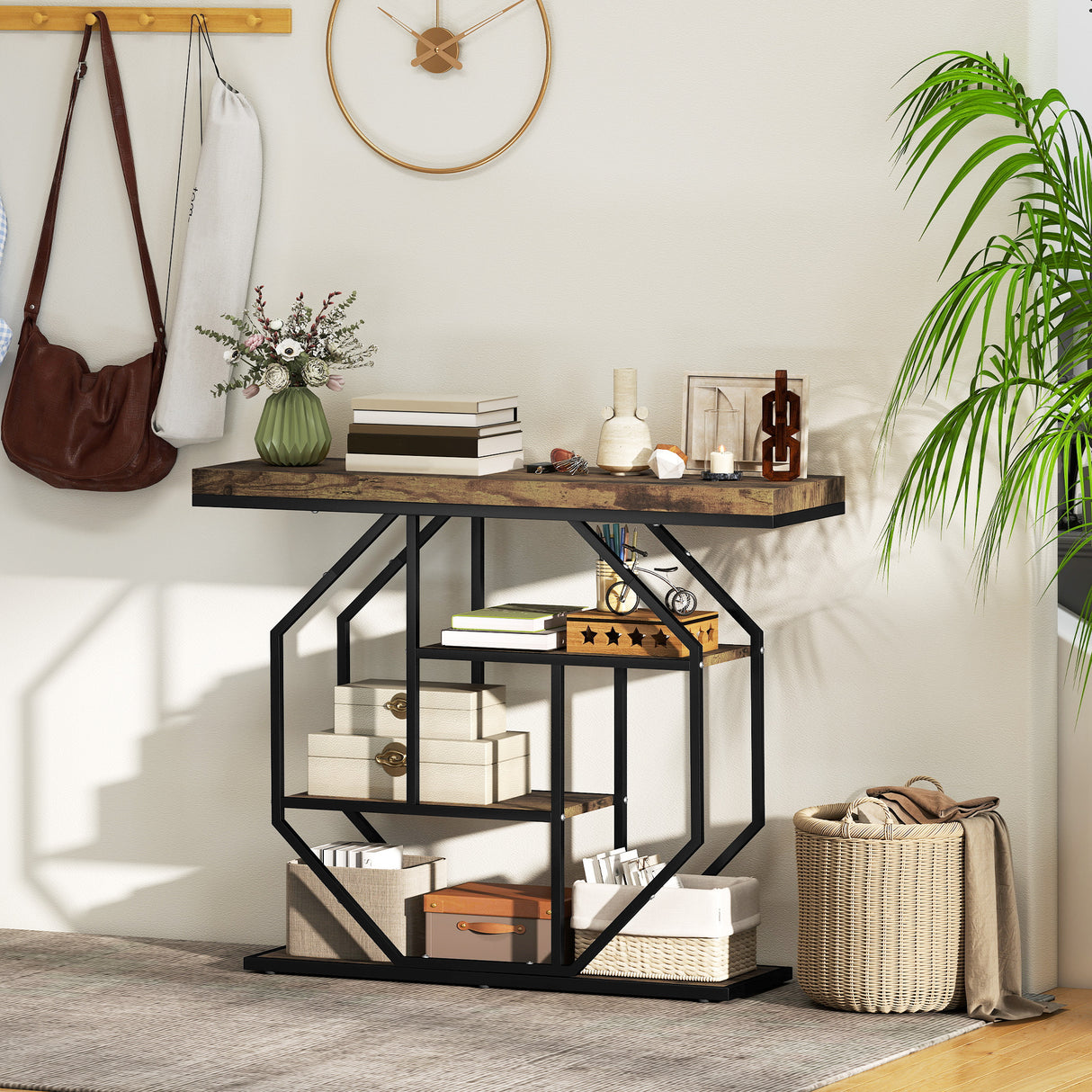 Wooden Console Table 100cm Wide With Black Steel Frame - Velmora