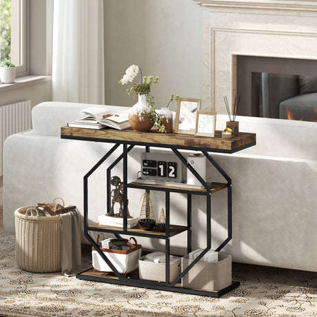 Wooden Console Table 100cm Wide With Black Steel Frame - Velmora