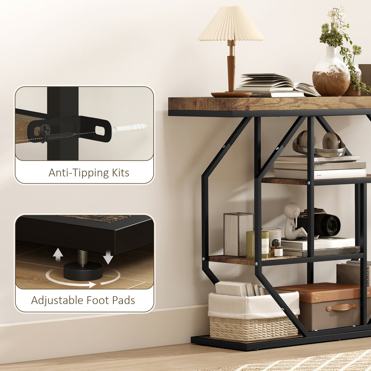Wooden Console Table 100cm Wide With Black Steel Frame - Velmora