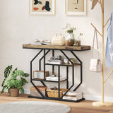 Wooden Console Table 100cm Wide With Black Steel Frame - Velmora
