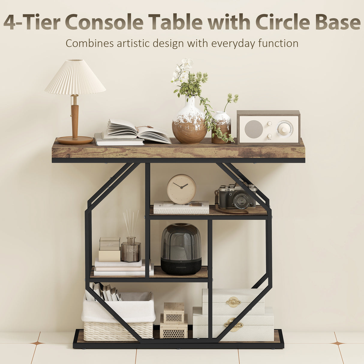 Wooden Console Table 100cm Wide With Black Steel Frame - Velmora