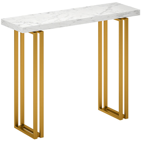 Wooden Console Table 100cm Wide With Gold Steel Frame - Velmora