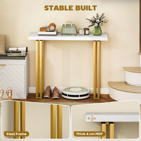 Wooden Console Table 100cm Wide With Gold Steel Frame - Velmora