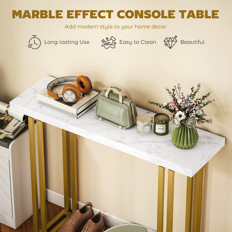 Wooden Console Table 100cm Wide With Gold Steel Frame - Velmora