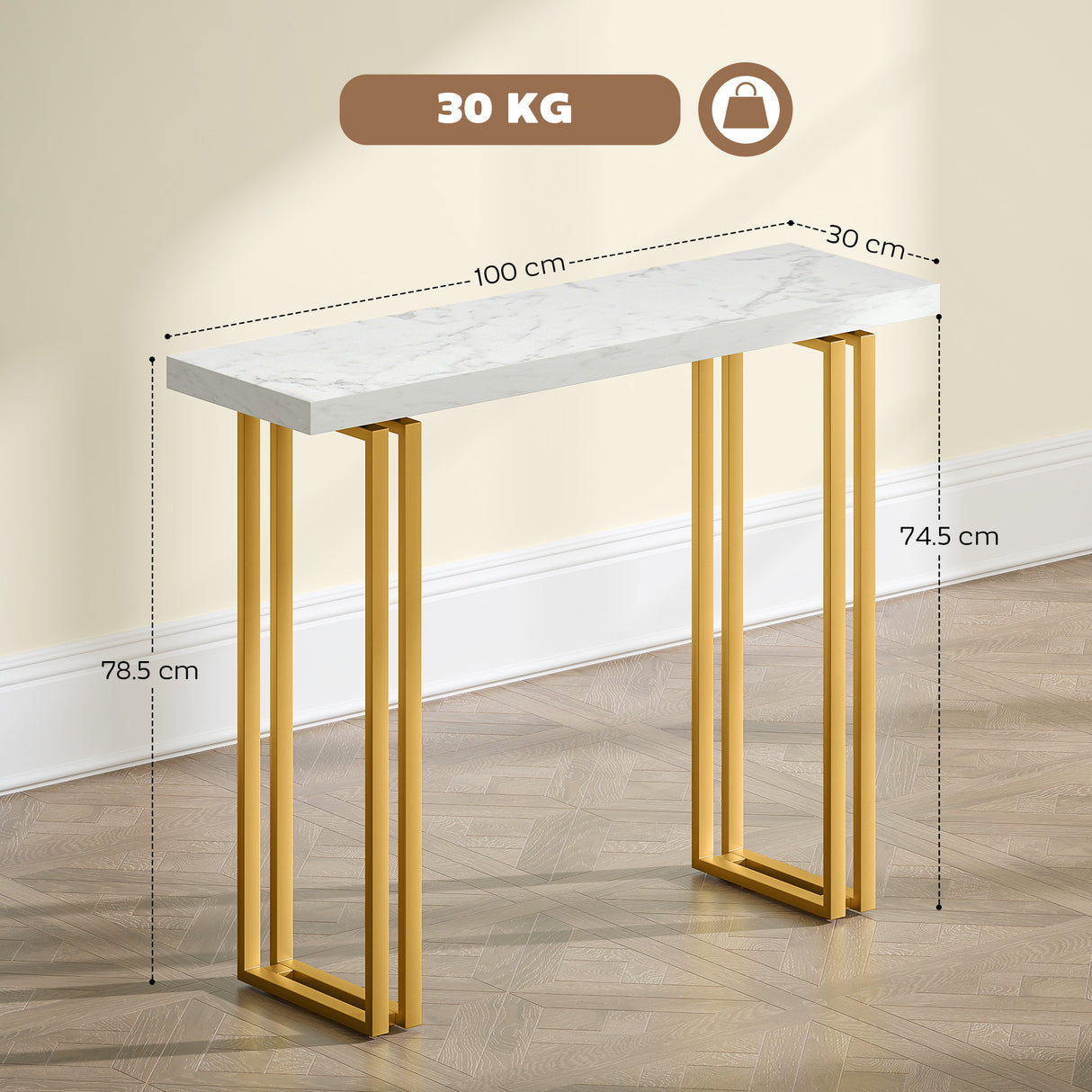 Wooden Console Table 100cm Wide With Gold Steel Frame - Velmora