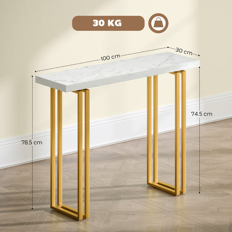 Wooden Console Table 100cm Wide With Gold Steel Frame - Velmora