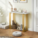 Wooden Console Table 100cm Wide With Gold Steel Frame - Velmora