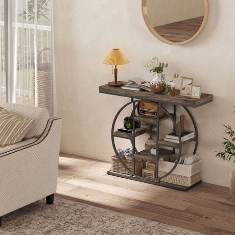 Wooden Console Table 100cm Wide With Storage Shelves - Velmora