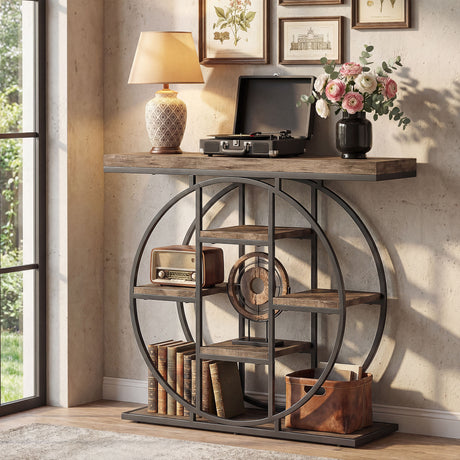Wooden Console Table 100cm Wide With Storage Shelves - Velmora