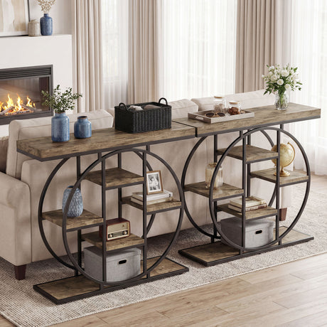 Wooden Console Table 100cm Wide With Storage Shelves - Velmora
