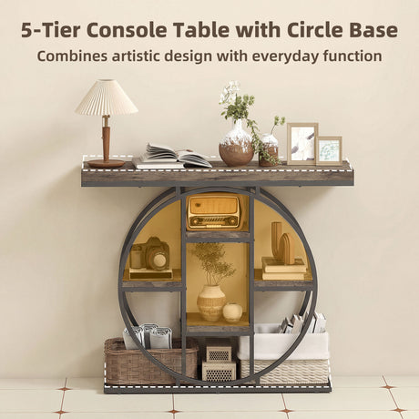 Wooden Console Table 100cm Wide With Storage Shelves - Velmora