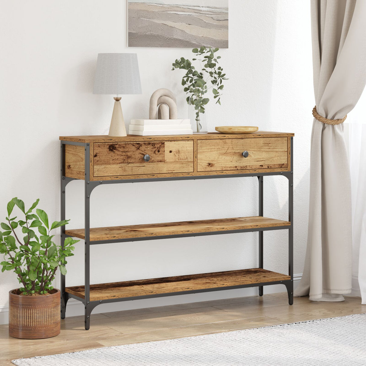 Wooden Console Table 100cm Wide With 2 Drawers - Vantage Home