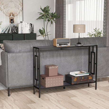 Wooden Console Table 106cm Wide With Storage Shelf - Velmora