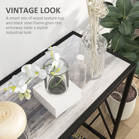 Wooden Console Table 120cm Wide With Black Metal Frame - Velmora