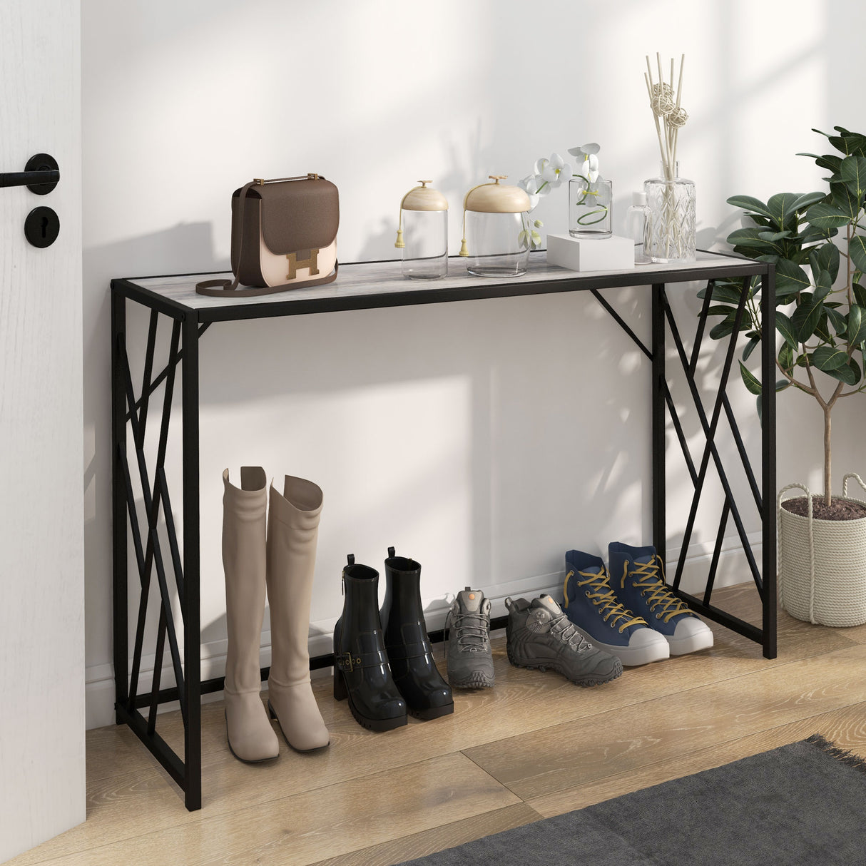 Wooden Console Table 120cm Wide With Black Metal Frame - Velmora