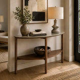 Wooden Console Table 120cm Wide With Marble Effect Glass Top - Willow