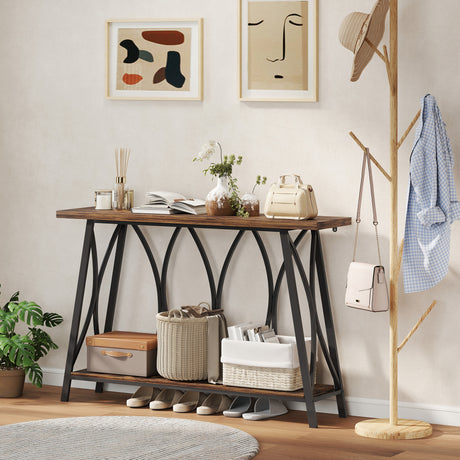 Wooden Console Table 120cm Wide With Metal Frame - Velmora