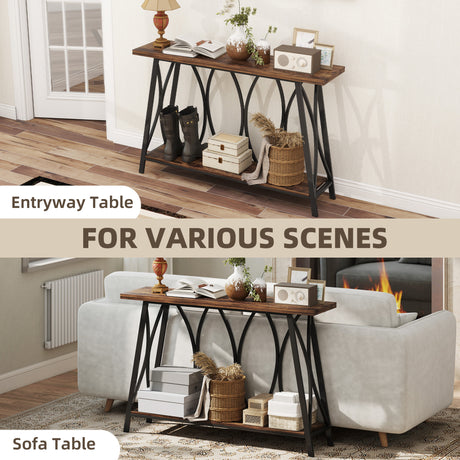 Wooden Console Table 120cm Wide With Metal Frame - Velmora