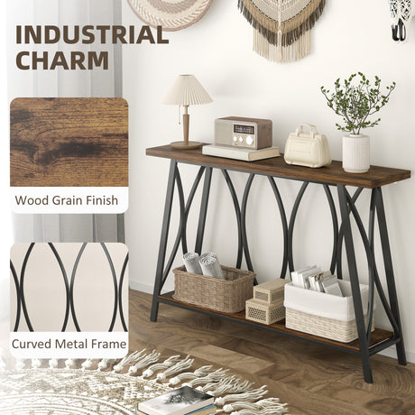 Wooden Console Table 120cm Wide With Metal Frame - Velmora