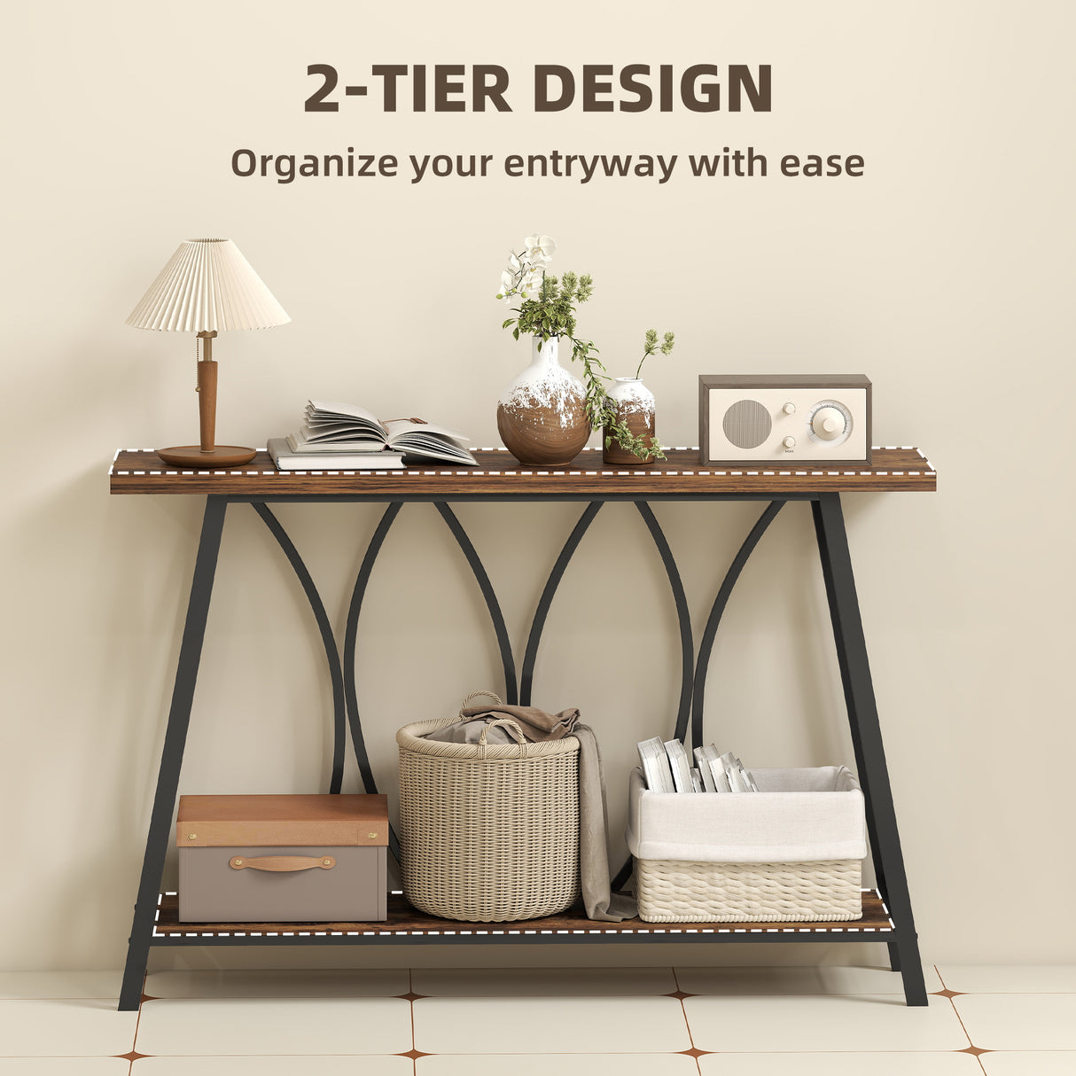 Wooden Console Table 120cm Wide With Metal Frame - Velmora