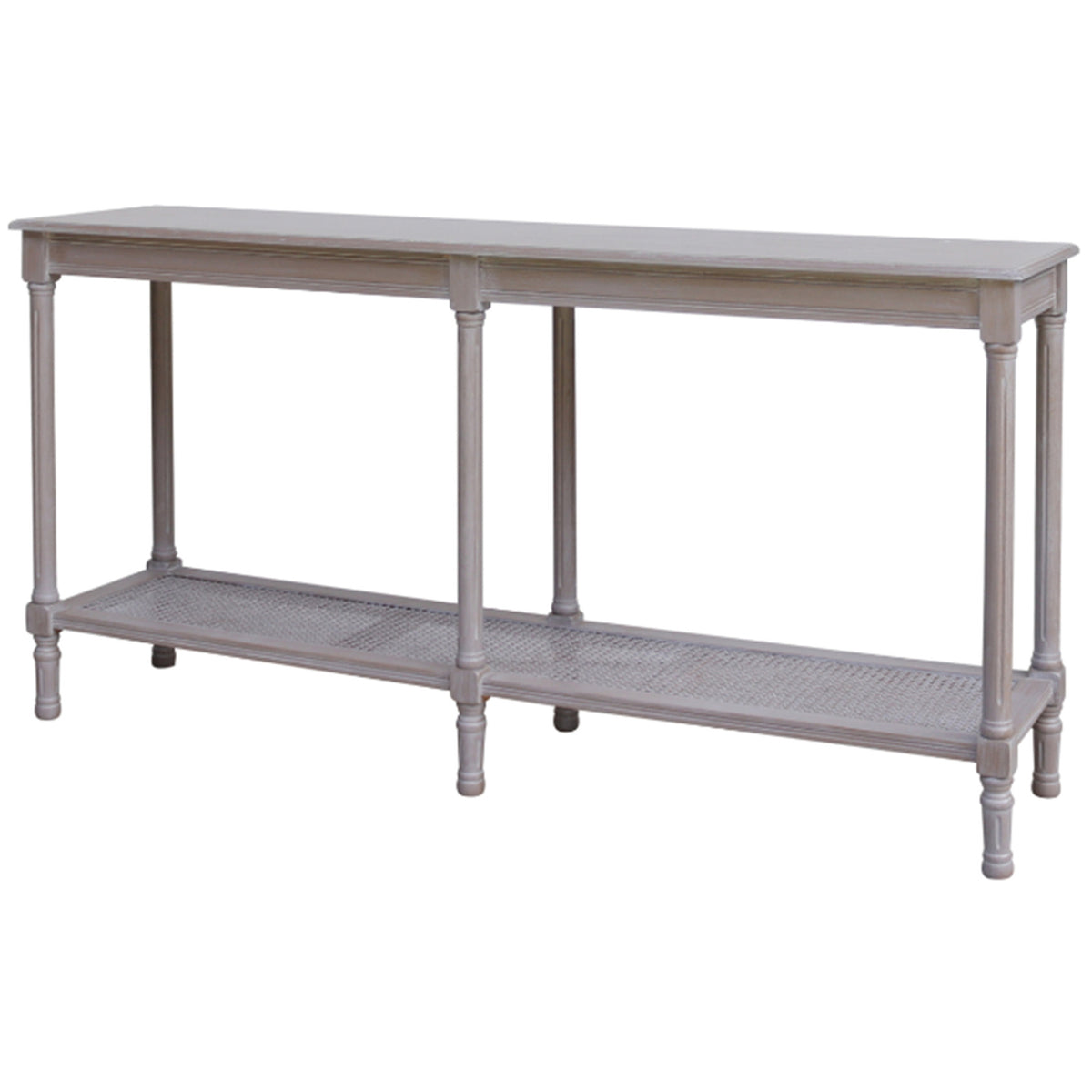 Wooden Console Table 160cm Wide With Rattan Shelf - Serene