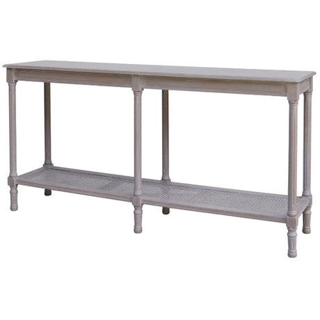 Wooden Console Table 160cm Wide With Rattan Shelf - Serene