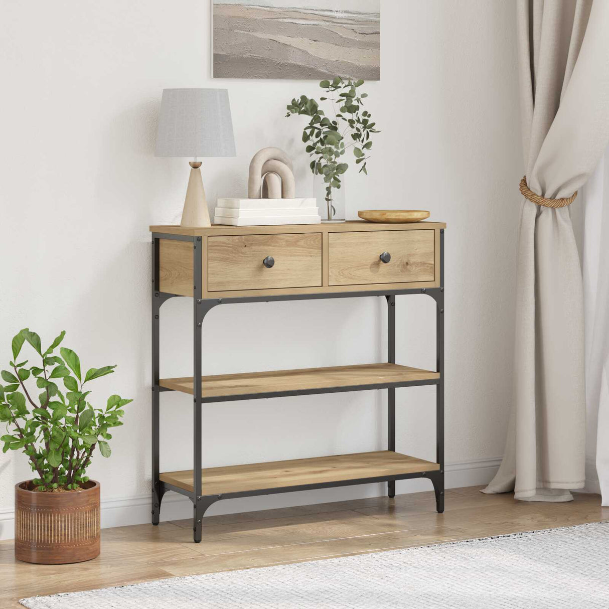 Wooden Console Table 72.5cm Wide With 2 Drawers - Vantage Home