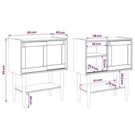 Wooden Console Table 80cm Wide With 2 Sliding Doors - Bilbao