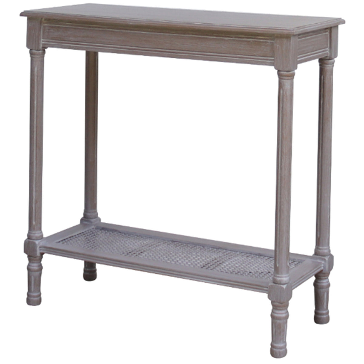Wooden Console Table 80cm Wide With Rattan Shelf - Serene