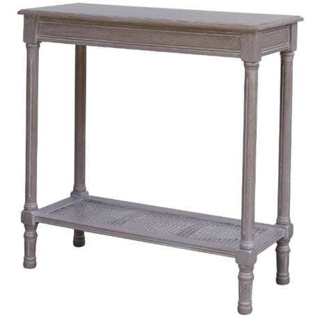 Wooden Console Table 80cm Wide With Rattan Shelf - Serene