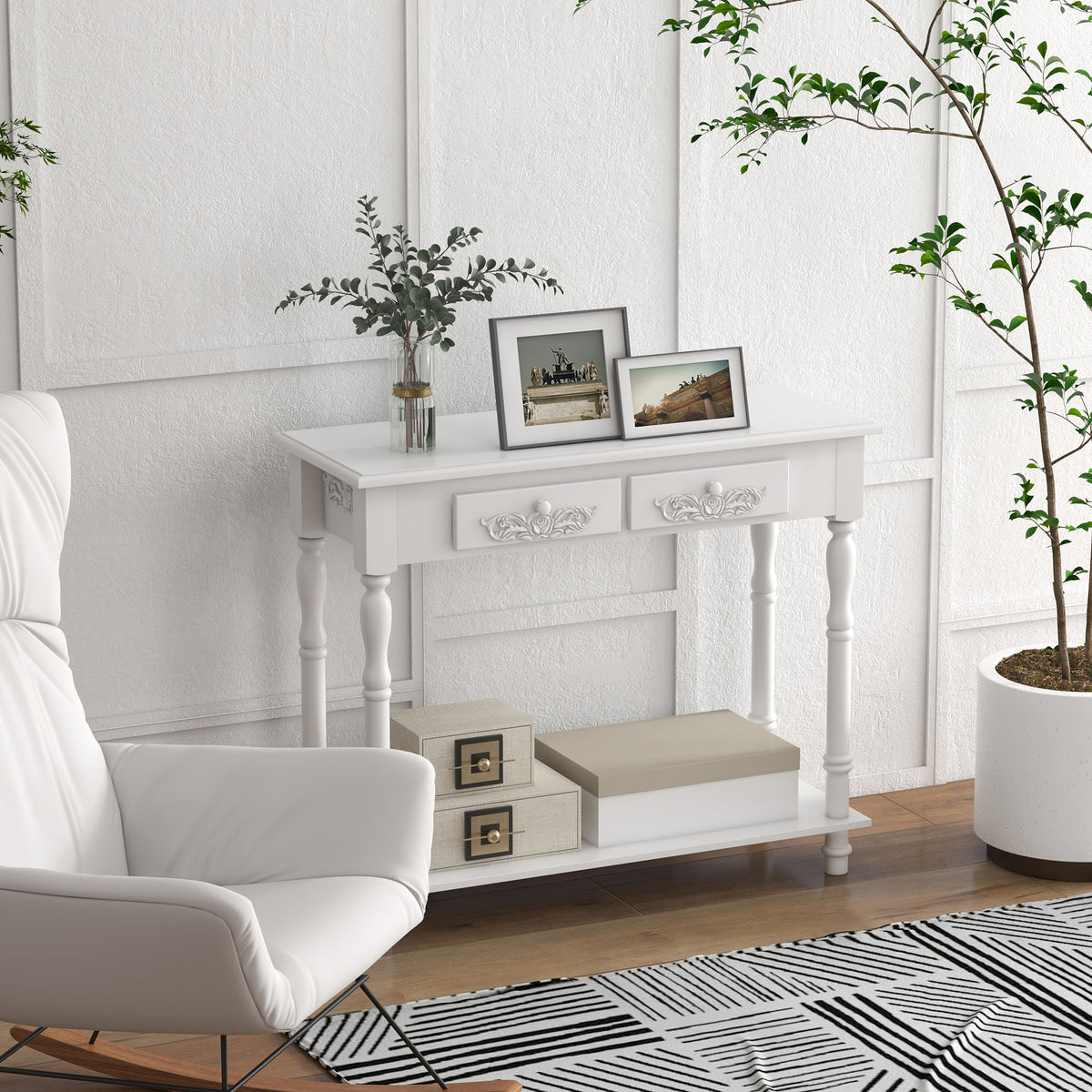Wooden Console Table 84cm Wide With 2 Drawers - Velmora