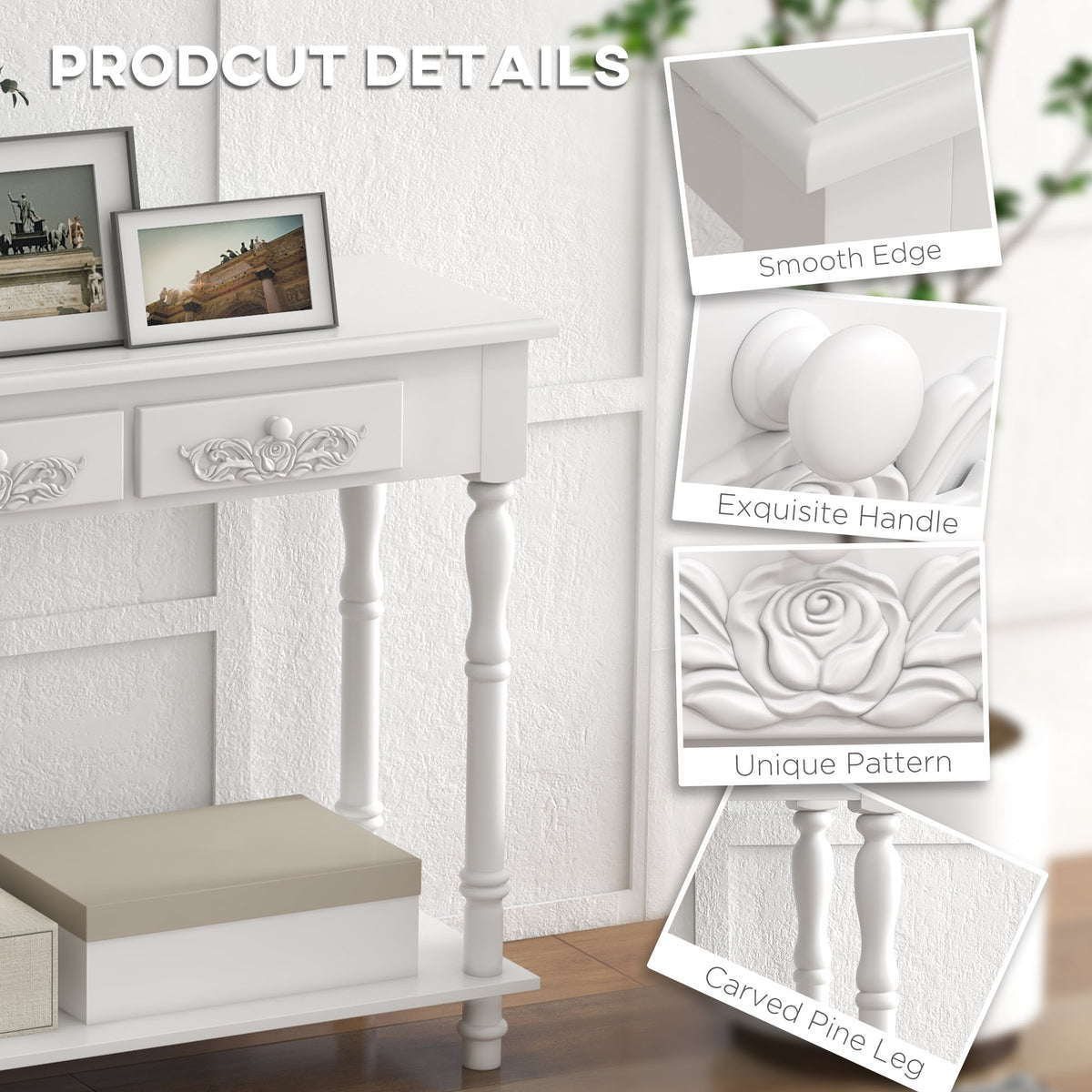 Wooden Console Table 84cm Wide With 2 Drawers - Velmora
