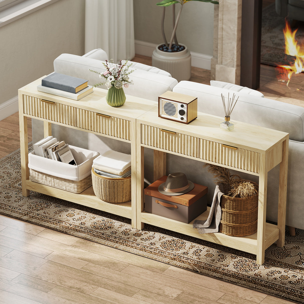 Wooden Console Table 90cm Wide With 2 Drawers - Velmora
