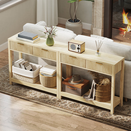 Wooden Console Table 90cm Wide With 2 Drawers - Velmora