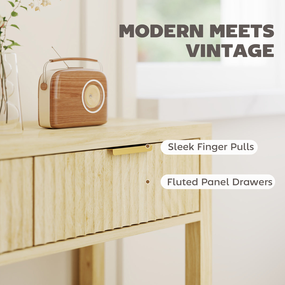 Wooden Console Table 90cm Wide With 2 Drawers - Velmora