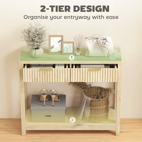 Wooden Console Table 90cm Wide With 2 Drawers - Velmora