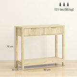 Wooden Console Table 90cm Wide With 2 Drawers - Velmora