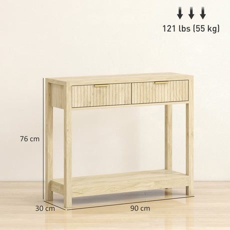 Wooden Console Table 90cm Wide With 2 Drawers - Velmora