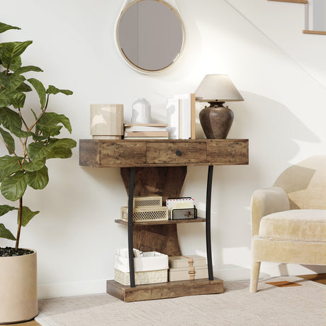 Wooden Console Table 91cm Wide With 1 Drawer - Velmora