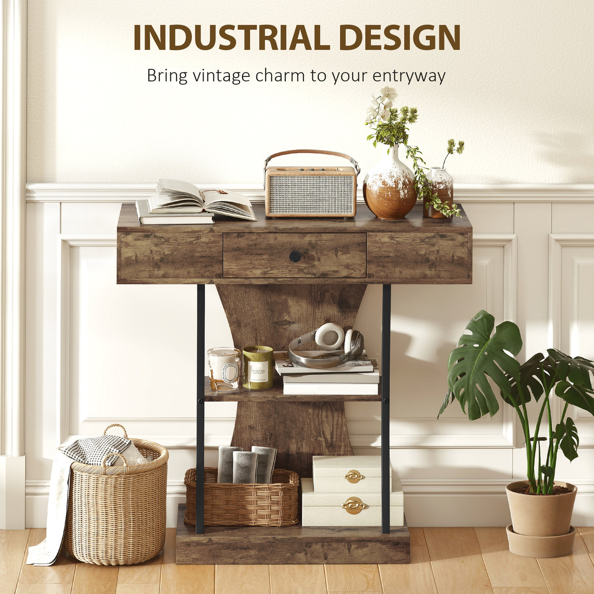 Wooden Console Table 91cm Wide With 1 Drawer - Velmora